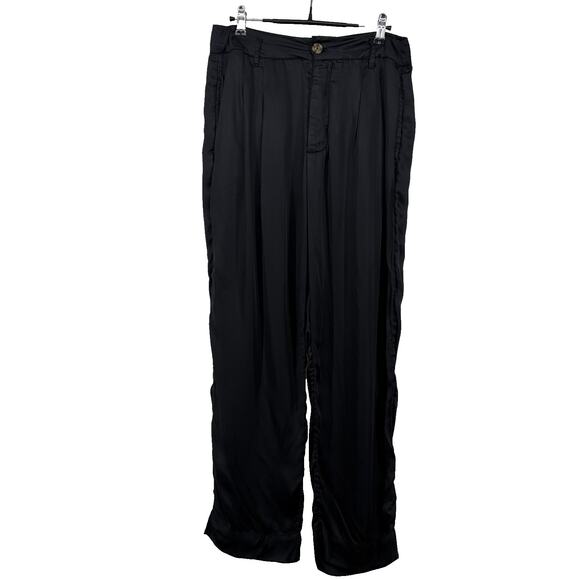 The Great Pants - The GREAT. Size 28 Trouser Pants Black High Rise Womens Silky Pleated Pockets